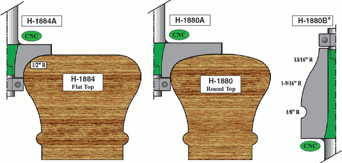 Router Shaper Bit Handrail Sets - Flat Top and Round Top styles available